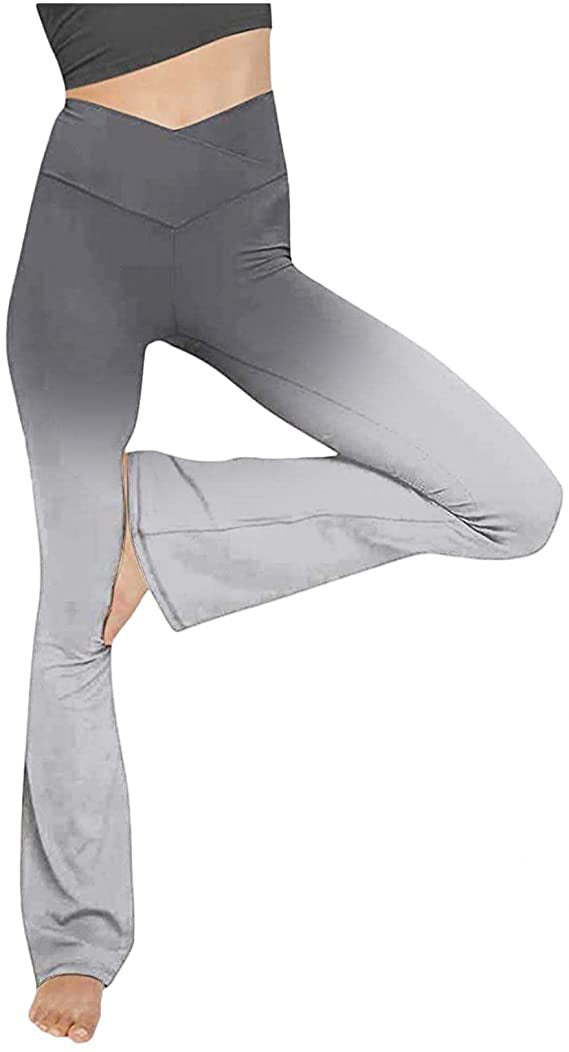 Damen nan taillenhohe Yogahose mit überkreuztem Bund und ausgestelltem Saum mit Schlitz Echo Archiv