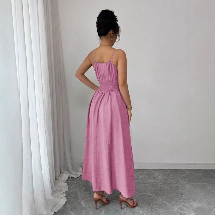 Damen Midikleid mit Smokbund, Spaghettiträgern und Bindekordel Echo Archiv