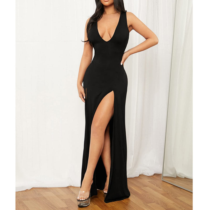 Damen Elegantes Maxikleid mit tiefem V-Ausschnitt und seitlichen Schlitzen Echo Archiv