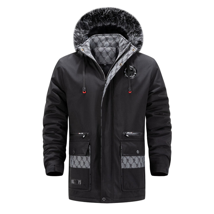 Herren Langer Thermo-Parka mit Kapuze, Logo-Innenfutter und Multifunktions-Taschen Echoarchiv