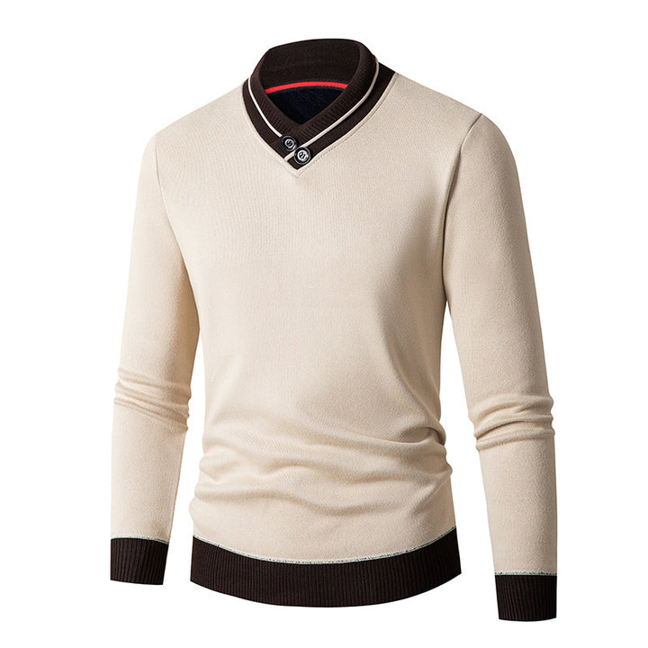 Herren modischer Pullover mit asymmetrischem Kragen und Knopfdetail Echoarchiv