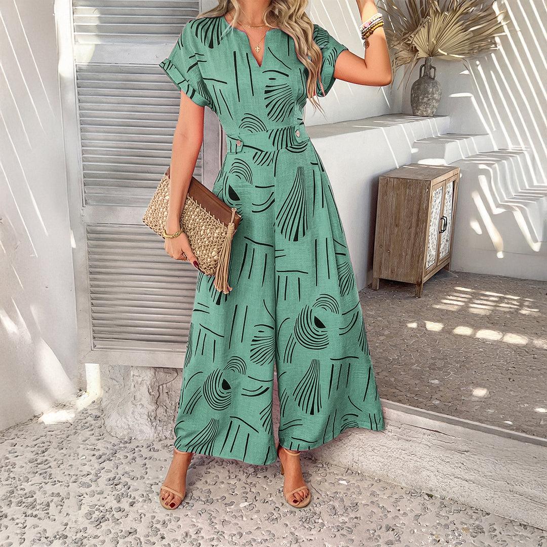 Damen Maxikleid mit modernen grafischen Mustern und elegantem V-Ausschnitt Echo Archiv