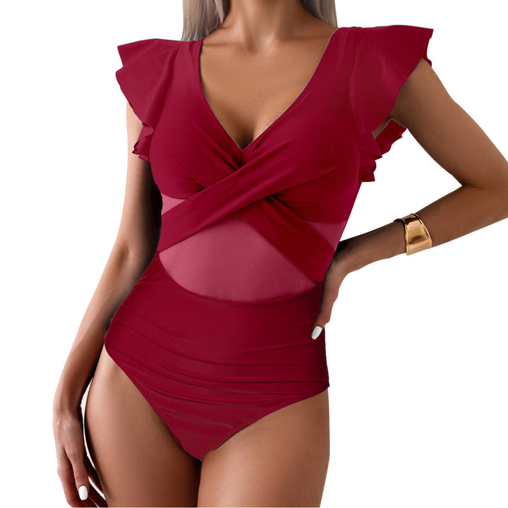 Damen Eleganter Einteiler Badeanzug mit verspielten Rüschen Echo Archiv