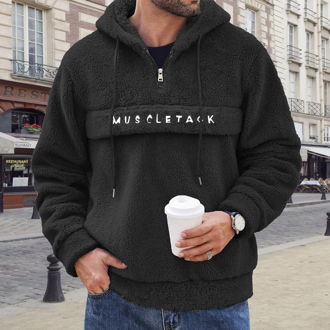Herren Teddy-Fleece Kapuzenpullover mit halbem Reißverschluss, Kängurutasche und weichem Innenfutter – Cavarno