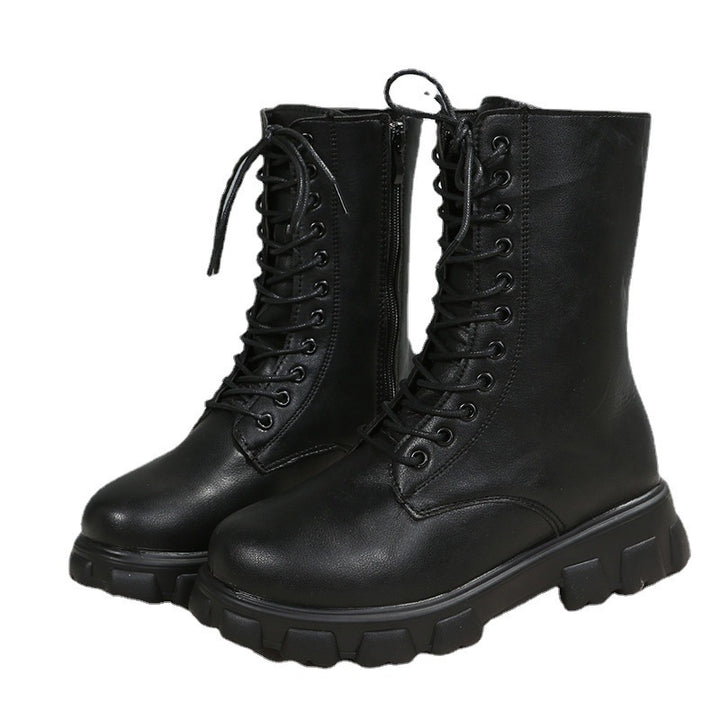 Damen Biker-Combat Plateaustiefel mit massiver Profilsohle und seitlichem Reißverschluss Echo Archiv
