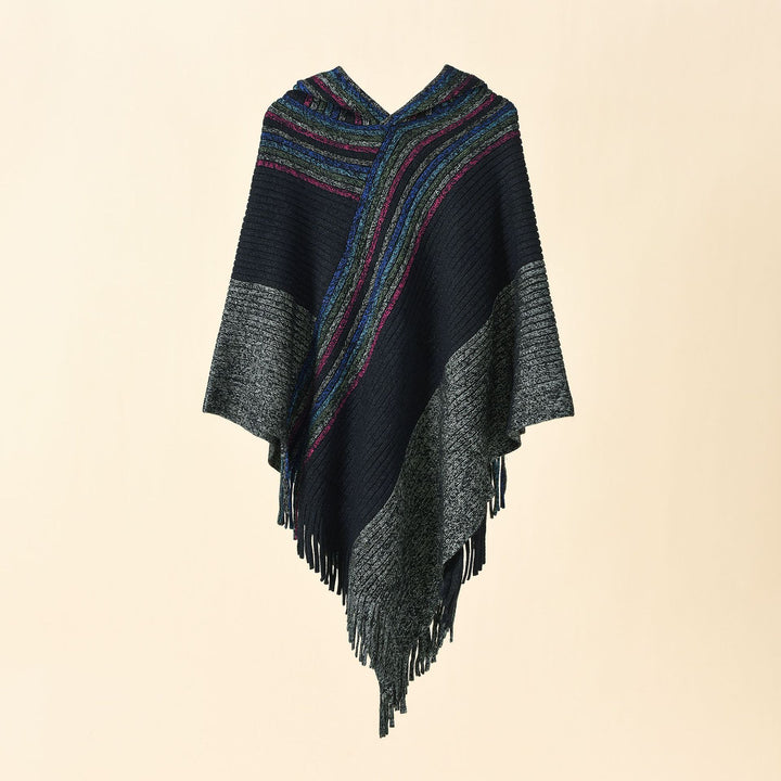 Damen Kapuzen-Poncho im Grobstrick mit Fransensaum Echo Archiv