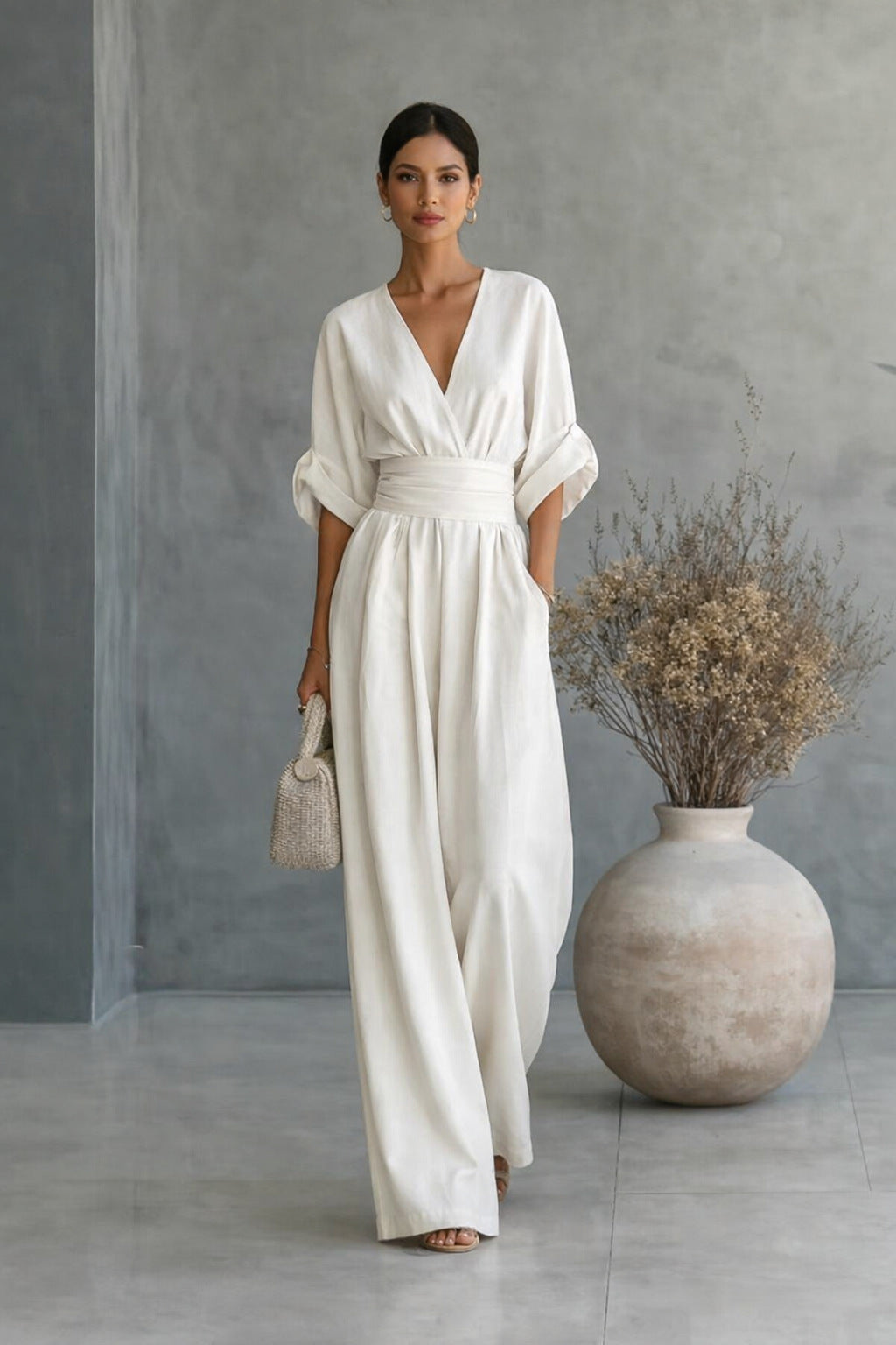 Damen Jumpsuit mit elegantem V-Ausschnitt und weitem Bein Echo Archiv
