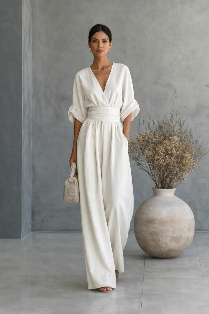 Damen Jumpsuit mit elegantem V-Ausschnitt und weitem Bein Echo Archiv