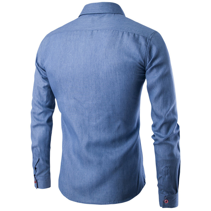 Herren Denim Langarmhemd mit kontrastierenden Knöpfen und Brusttasche Echoarchiv