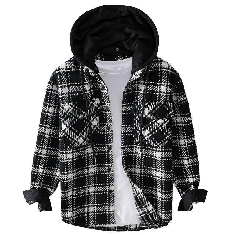 Herren Karierter Overshirt mit gesteppter Kapuze und Thermofutter Echoarchiv