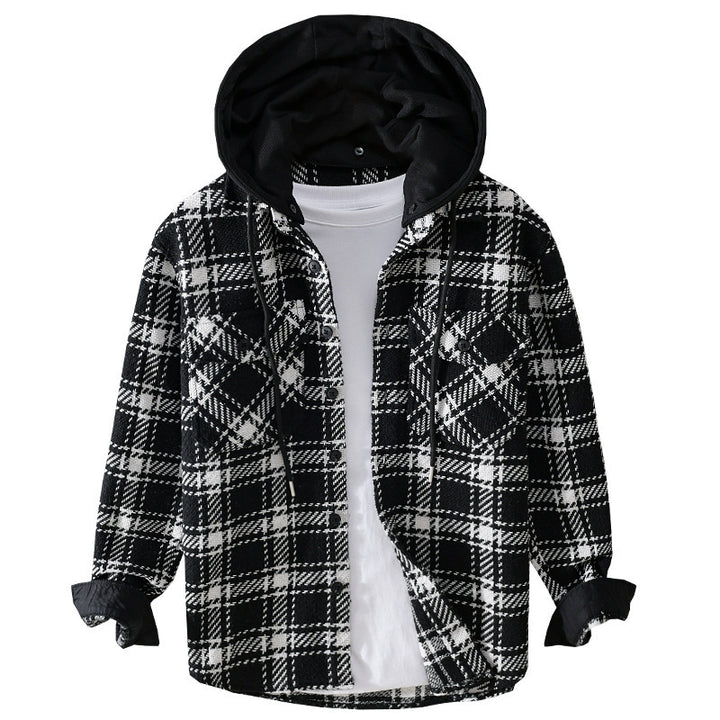Herren Karierter Overshirt mit gesteppter Kapuze und Thermofutter Echoarchiv