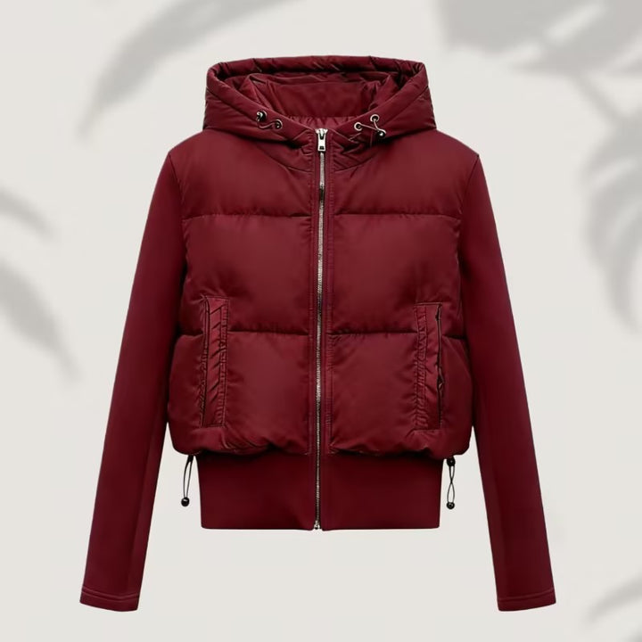 Damen Kurz geschnittene Hybrid-Steppjacke mit Kapuze, Rippbündchen und Tunnelzug Echo Archiv