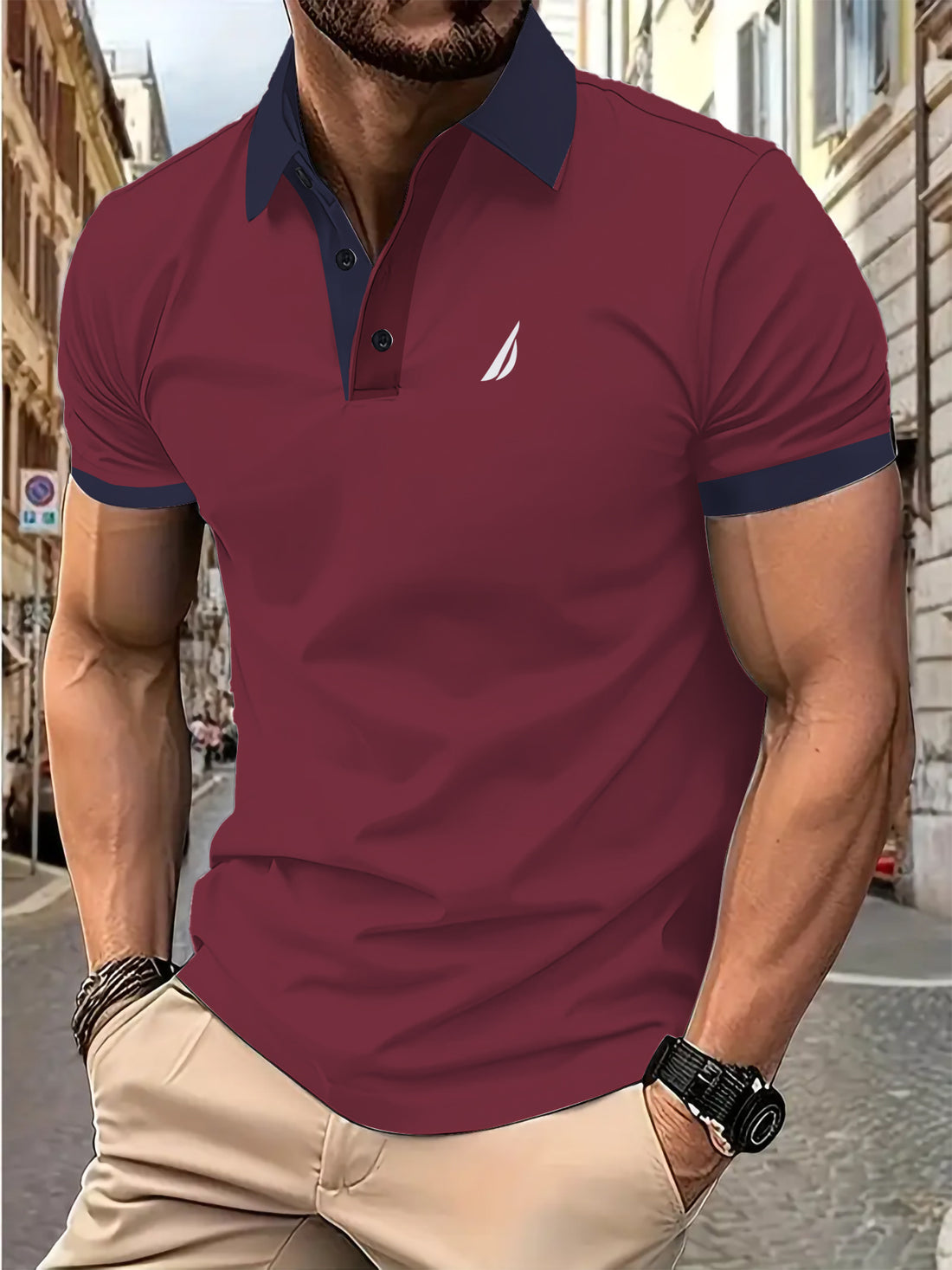 Herren Polohemd mit stilvollem Kragen und detailreicher Knopfleiste – Cavello