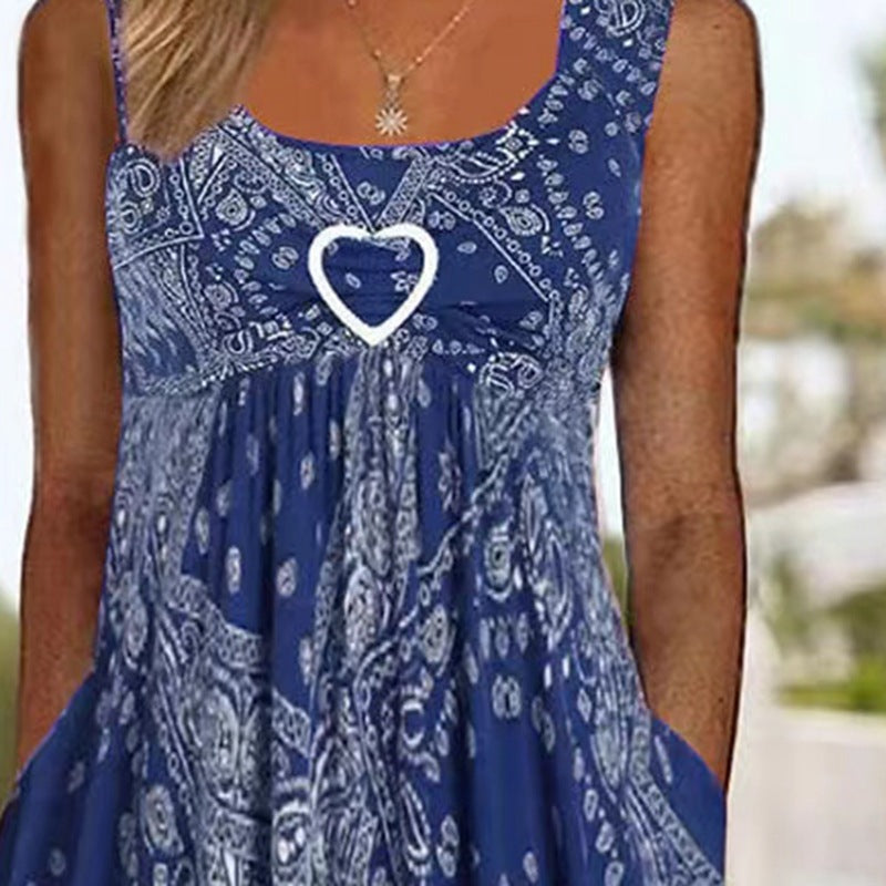 Damen nan luftiges Maxi-Kleid mit Paisley-Bandana-Print, geraffter Empire-Taille und praktischen Seitentaschen Echo Archiv