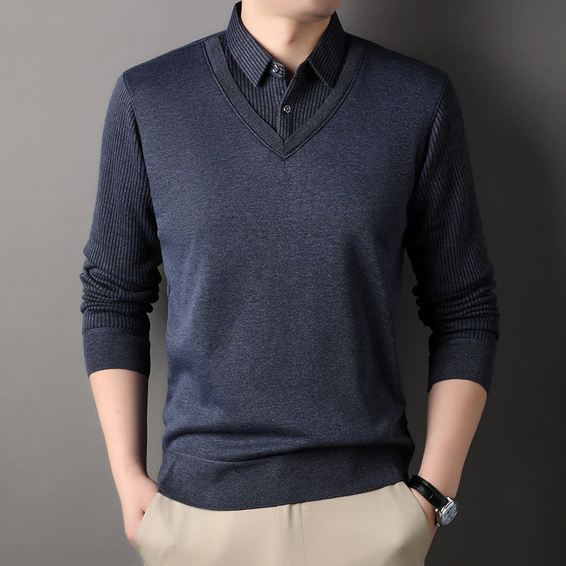 Herren Feinstrick-Pullover mit V-Ausschnitt und Hemdkragen-Optik Echo Archiv