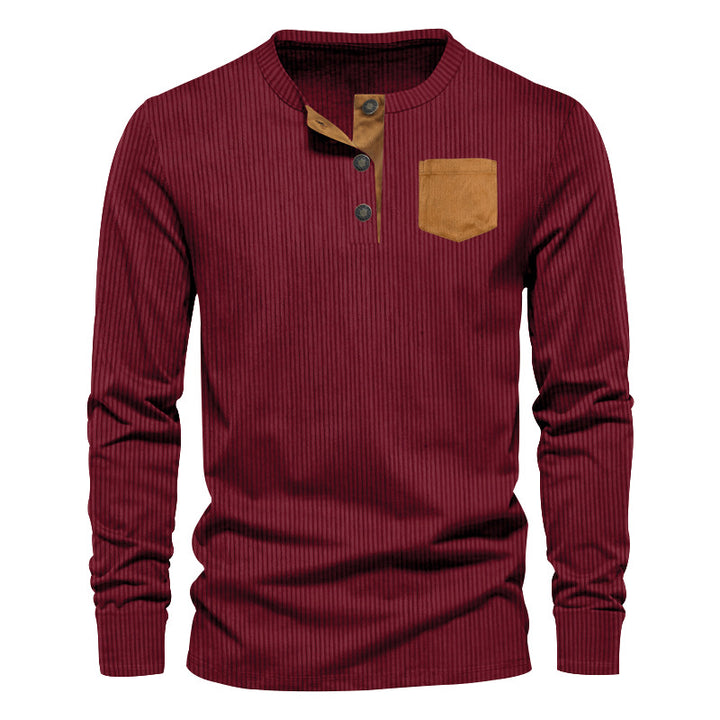 Herren Langarm-Henley-Shirt mit strukturiertem Design und praktischer Brusttasche Echoarchiv