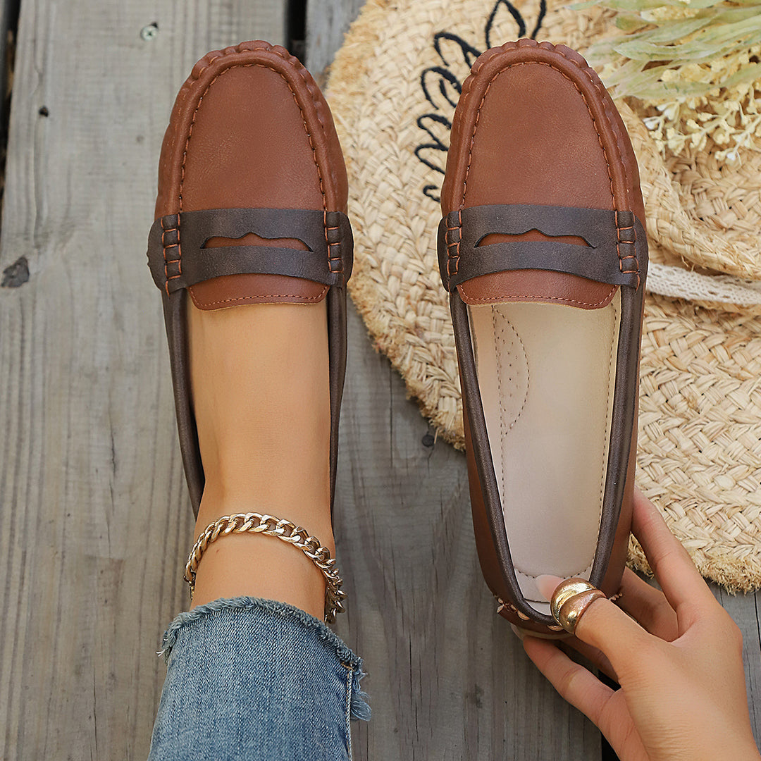 Damen klassische Penny-Loafer aus weichem Kunstleder mit gesteppter Rahmennaht und gepolsterter Komfortinnensohle – Lioré