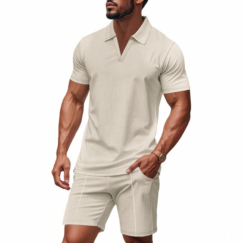 Herren modisches Freizeitshorts-Set mit elegantem V-Ausschnitt und atmungsaktiven Eigenschaften Echoarchiv