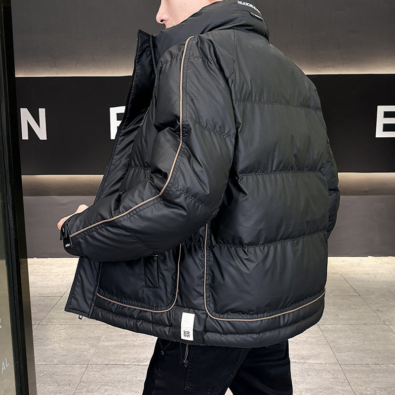 Herren Wattierte Steppjacke mit hohem Kragen, Druckknopfblende & kontrastierendem Seitenstreifen Echoarchiv