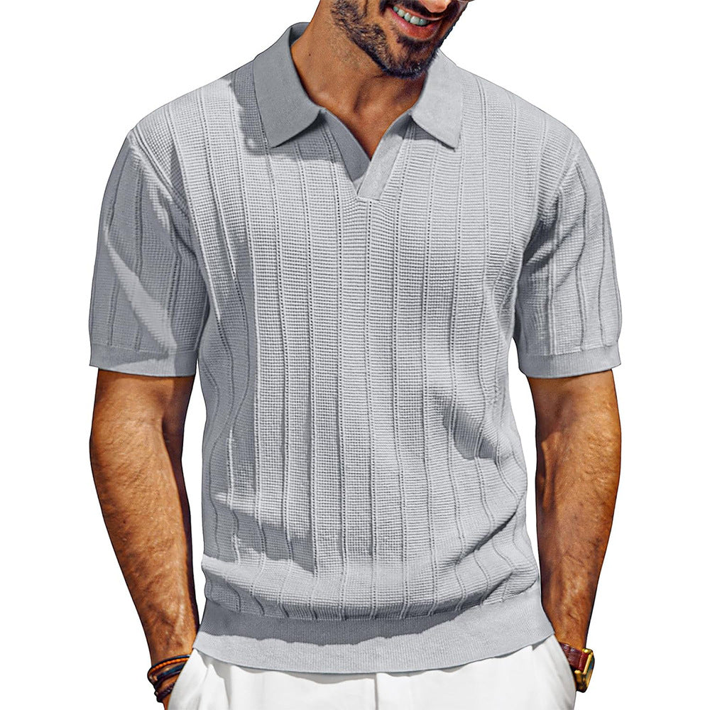 Herren leichtes Kurzarm Strick-Poloshirt mit strukturiertem Rippmuster Echo Archiv