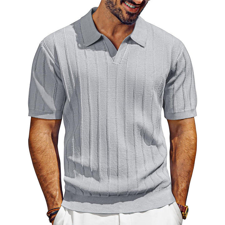 Herren leichtes Kurzarm Strick-Poloshirt mit strukturiertem Rippmuster Echo Archiv