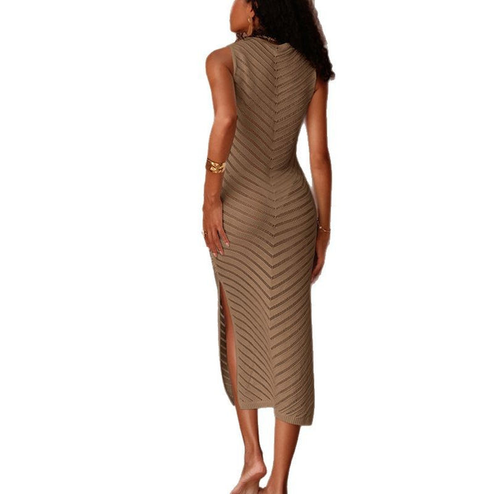 Damen Elegantes Strick-Maxikleid mit asymmetrischem Saum und seitlichem Schlitz Echo Archiv