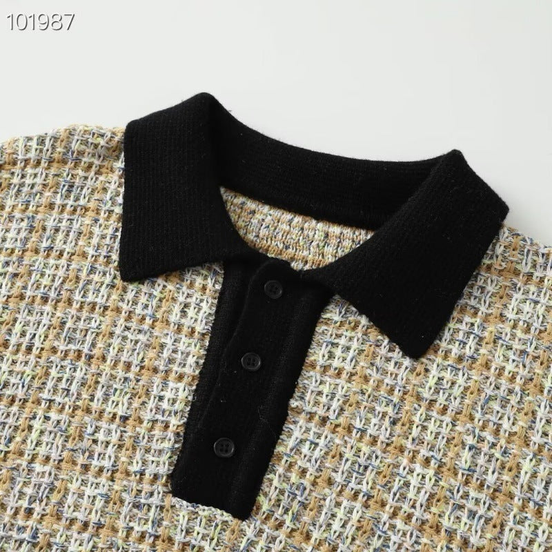 Damen Feinstrick-Polo mit Tweed-Optik, langarm und kontrastierendem Kragen Echo Archiv