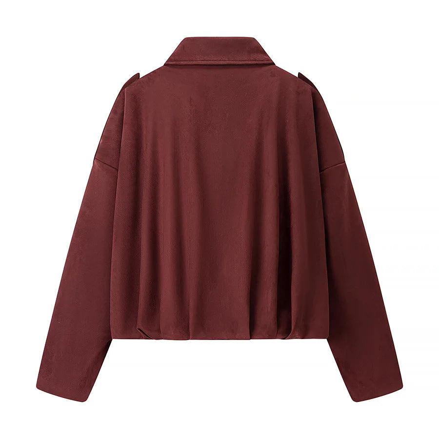Damen nan cropped Boxy-Blouson mit Hemdkragen, verdeckter Frontleiste und elastischem Saum Echo Archiv