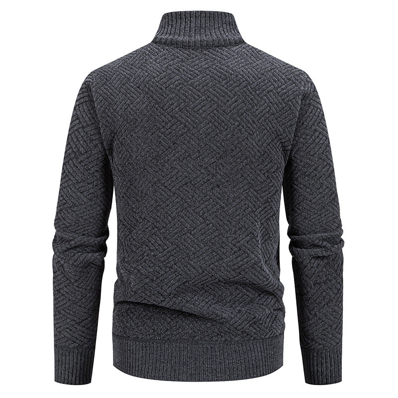 Herren Strick-Zipjacke mit geometrischem Strukturmuster und Stehkragen Echo Archiv