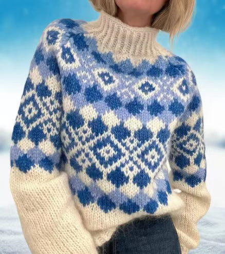 Damen nan kuscheliger Norweger-Strickpullover mit Stehkragen und Oversize-Passform Echo Archiv