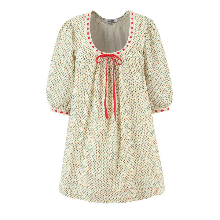 Damen Kurzes Schößchenkleid mit U‑Ausschnitt, Puffärmeln und Zierschleife Echoarchiv