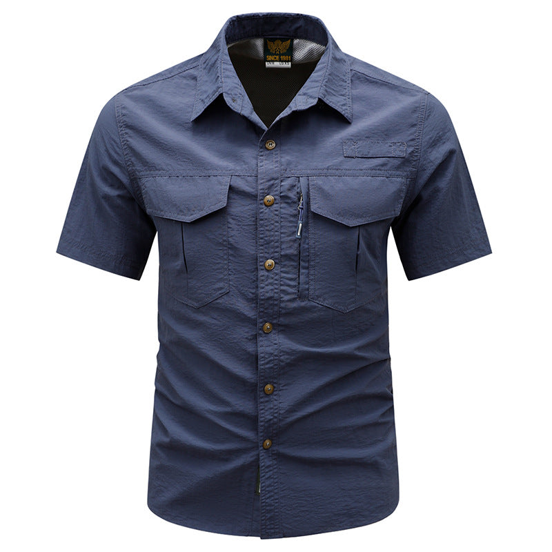 Men's tactical short sleeve button shirt with dual flap chest pockets and discreet zip utility pocket – Arvello