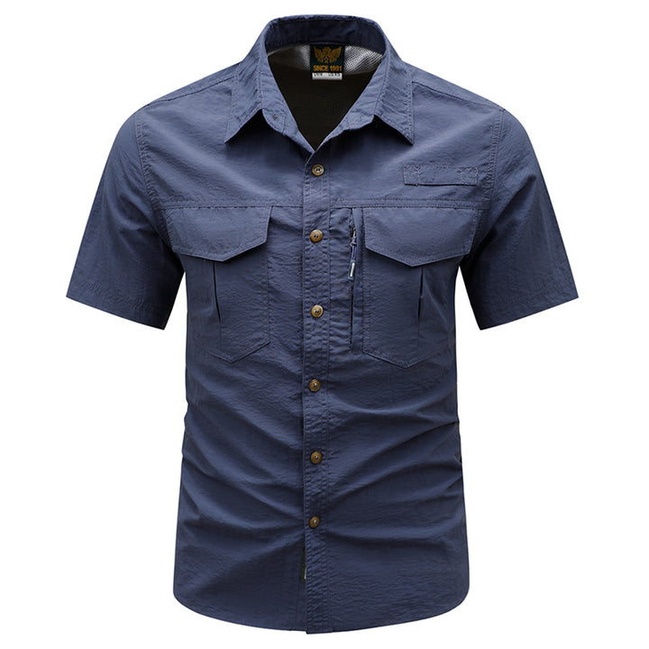 Men's tactical short sleeve button shirt with dual flap chest pockets and discreet zip utility pocket – Arvello
