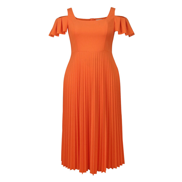 Damen plissiertes Kleid mit schulterfreien Rüschen Echo Archiv