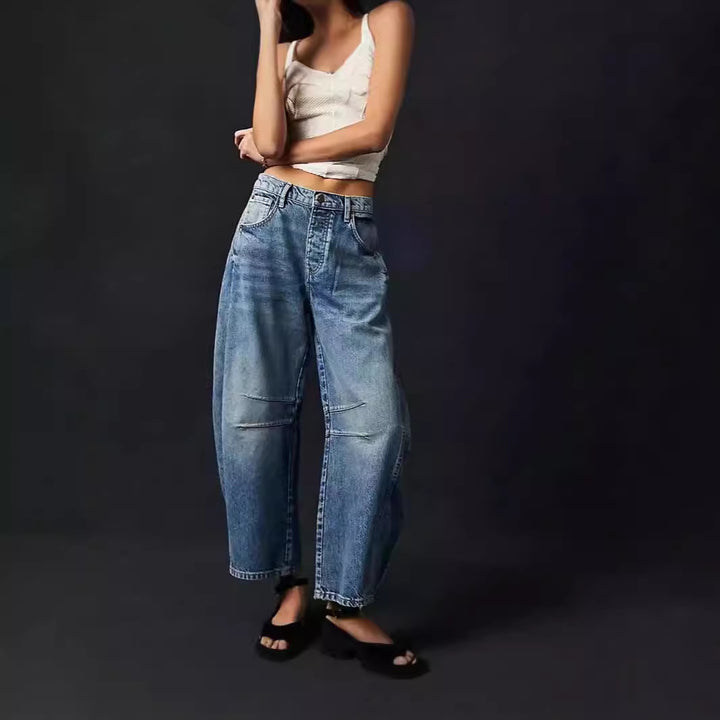 Damen Weite Denim-Hose mit hohem Bund und lässigen Details Echo Archiv