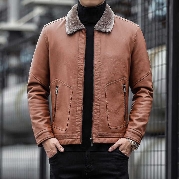 Herren Moderner Kunstlederblouson mit Teddykragen Echo Archiv