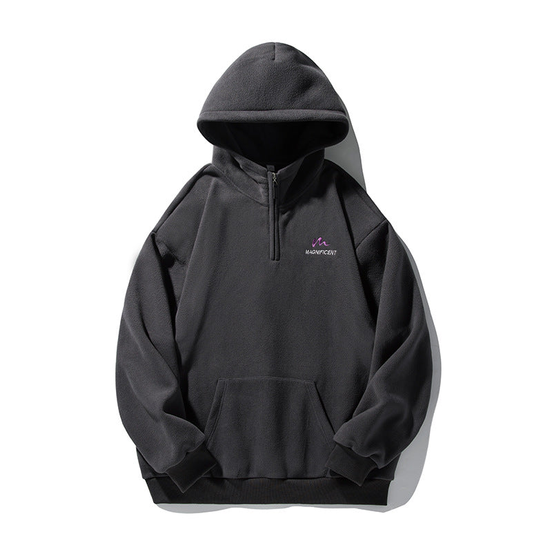 Unisex Fleece-Halbzip-Kapuzenpullover mit Kängurutasche und geripptem Saum Echo Archiv
