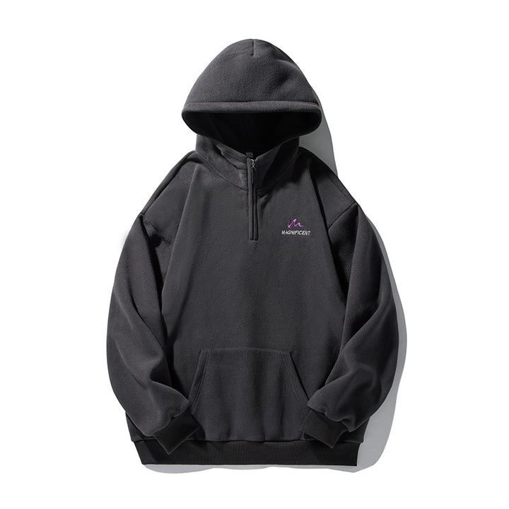 Unisex Fleece-Halbzip-Kapuzenpullover mit Kängurutasche und geripptem Saum Echo Archiv