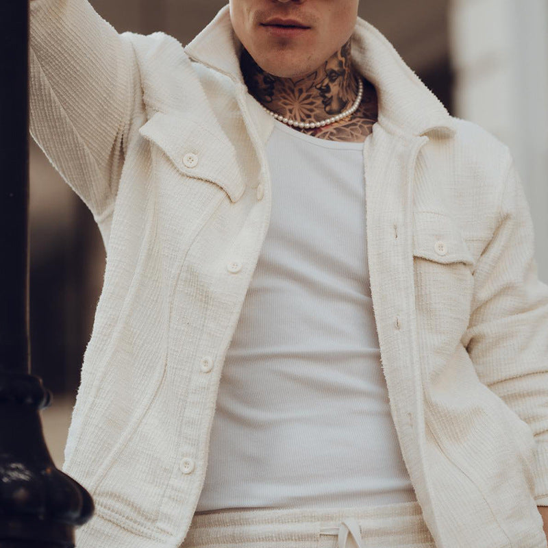 Herren lässige Freizeitjacke im strukturierten Design mit passenden Jogginghosen Echoarchiv