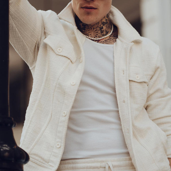 Herren lässige Freizeitjacke im strukturierten Design mit passenden Jogginghosen Echoarchiv