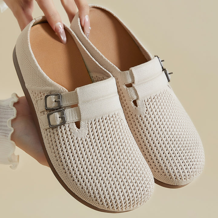 Damen nan gestrickter Clog-Mule mit doppelter Metallschnalle, atmungsaktivem 3D-Strickoberteil und ergonomischem Memory-Fußbett Echo Archiv