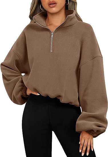 Damen nan kurz geschnittenes Halbzip-Sweatshirt mit hohem Stehkragen, Ballonärmeln und elastischem Saum Echo Archiv