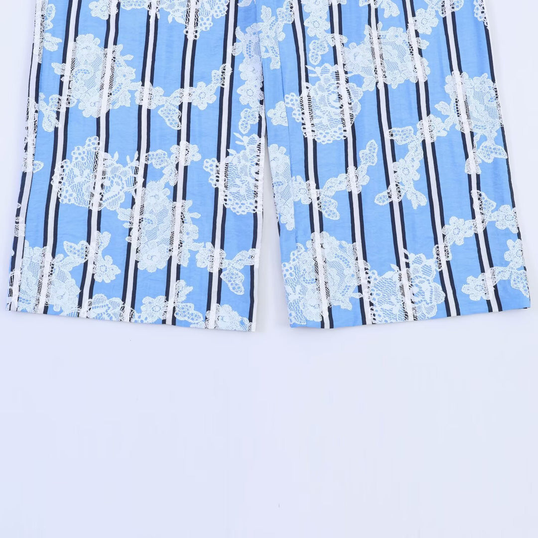 Damen Weite Palazzo-Hose mit elastischem Bund und floralem Streifen-Print Echo Archiv