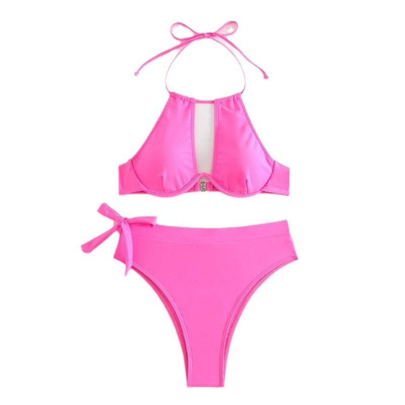 Damen Triangel-Bikini mit hohem Bund und modischem Knopfverschluss Echo Archiv
