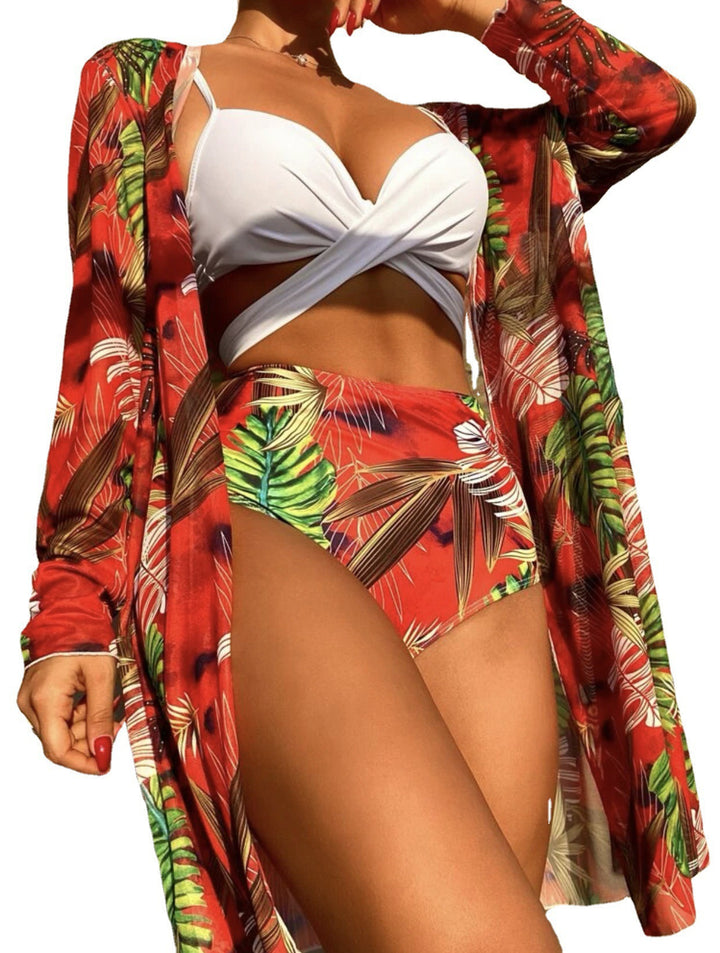 Damen Bikini-Set mit floralem Design und lässiger Überjacke Echo Archiv