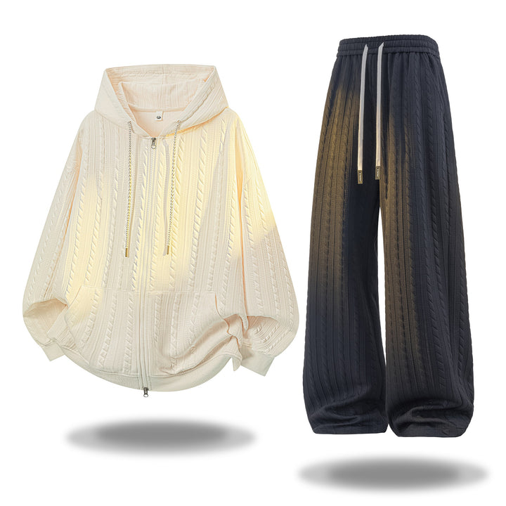 Damen Gehäkeltes Cable-Knit Lounge-Set mit Kapuzen‑Zipjacke & Palazzo‑Hose Echoarchiv
