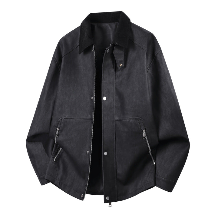 Herren Robuste Kunstleder‑Bomberjacke mit Cordkragen, Zwei‑Wege‑Reißverschluss & Reißverschluss‑Taschen Echoarchiv