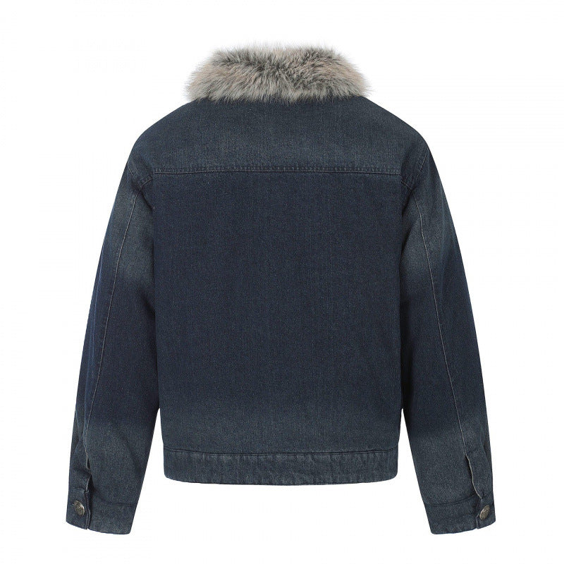 Herren Jeansjacke im Military‑Inspirierten Ornamentstil mit Kunstfellbesatz Echo Archiv