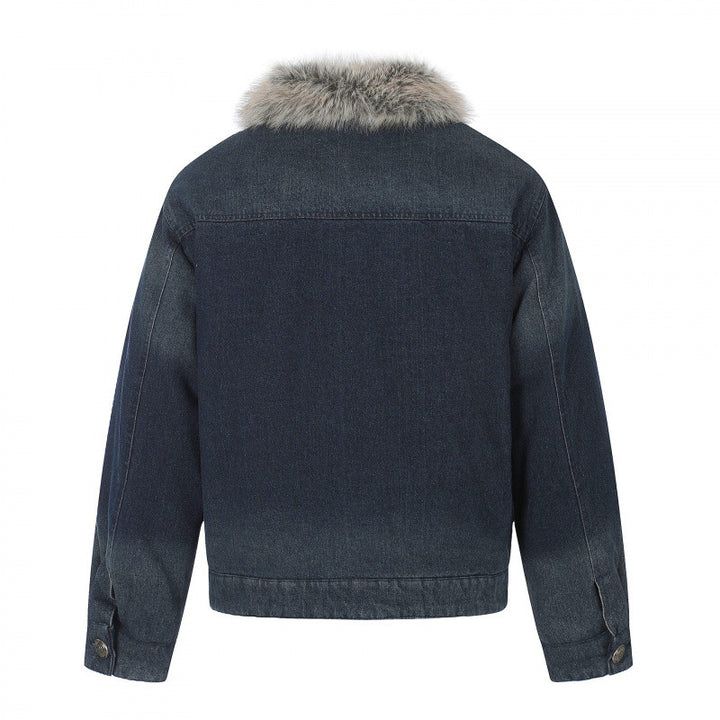 Herren Jeansjacke im Military‑Inspirierten Ornamentstil mit Kunstfellbesatz Echo Archiv