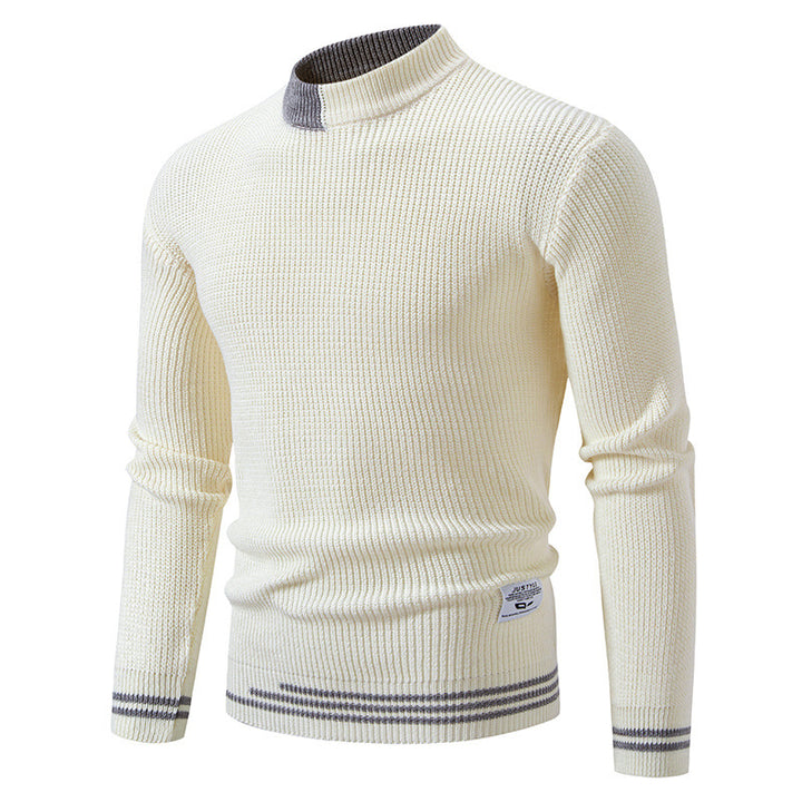Herren nan gerippter Feinstrickpullover mit Stehkragen und kontrast-Blockdesign Echo Archiv